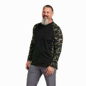 Ariat FR AC Stretch Camo Baseball Skjorta Herr Svarta Ljusgröna Camo | 163-JTZGMK