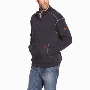 Ariat FR Polartec Fleece 1/4 Zip Hoodie Herr Marinblå | 267-RLEWUC