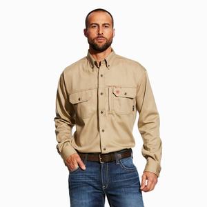 Ariat FR Solid Vent Skjorta Herr Khaki | 921-QLJBOR