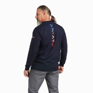 Ariat FR Stretch Logo Skjorta Herr Marinblå | 863-VZMCQH