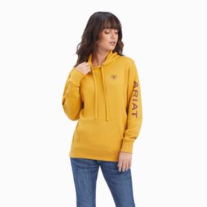 Ariat REAL Klassiska Arm Logo Hoodie Dam Guld | 671-BKSOWF