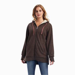 Ariat REAL Sherpa Fodrade Long Full Zip Hoodie Dam Bruna | 305-NRYLXB