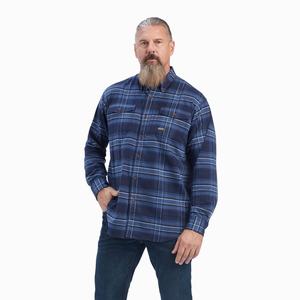 Ariat Rebar Flannel DuraStretch Skjorta Herr Marinblå | 632-DFLTSJ