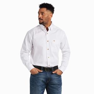 Ariat Solid Twill Klassiska Fit Skjorta Herr Vita | 013-WDXRBC