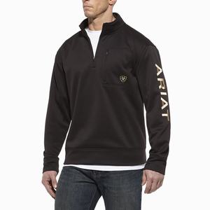 Ariat Team Logo 1/4 Zip Hoodie Herr Svarta | 813-QFGVOX