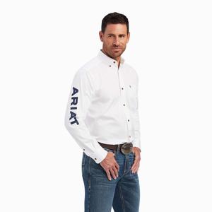 Ariat Team Logo Twill Klassiska Fit Skjorta Herr Vita Blå | 104-FYSLIE