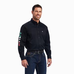 Ariat Team Logo Twill Klassiska Fit Skjorta Herr Svarta | 674-ECTNJR