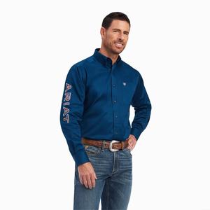 Ariat Team Logo Twill Klassiska Fit Skjorta Herr Marinblå | 764-IGZDMR