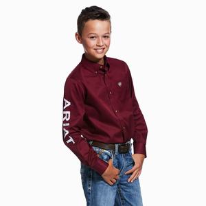 Ariat Team Logo Twill Klassiska Fit Skjorta Barn Vinröda Vita | 768-EOVDLI