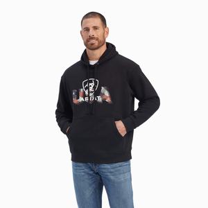 Ariat USA Proud Hoodie Herr Svarta | 605-HTJZRO