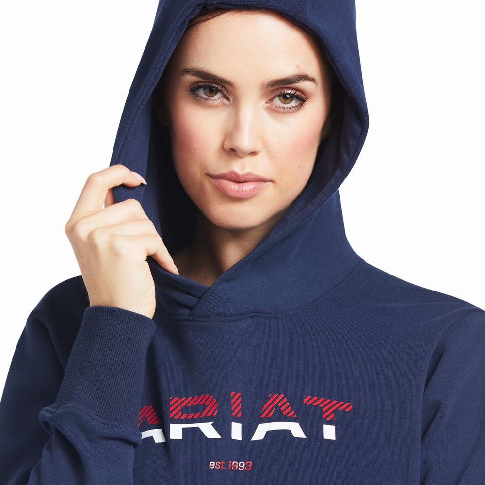 Ariat 3D Logo 2.0 Hoodie Dam Marinblå | 197-QTAIDX