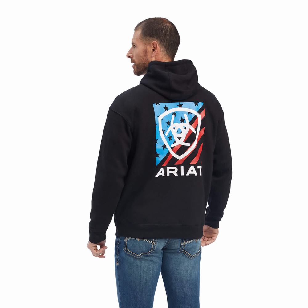 Ariat Americana Block Hoodie Herr Svarta | 685-GPFZIC