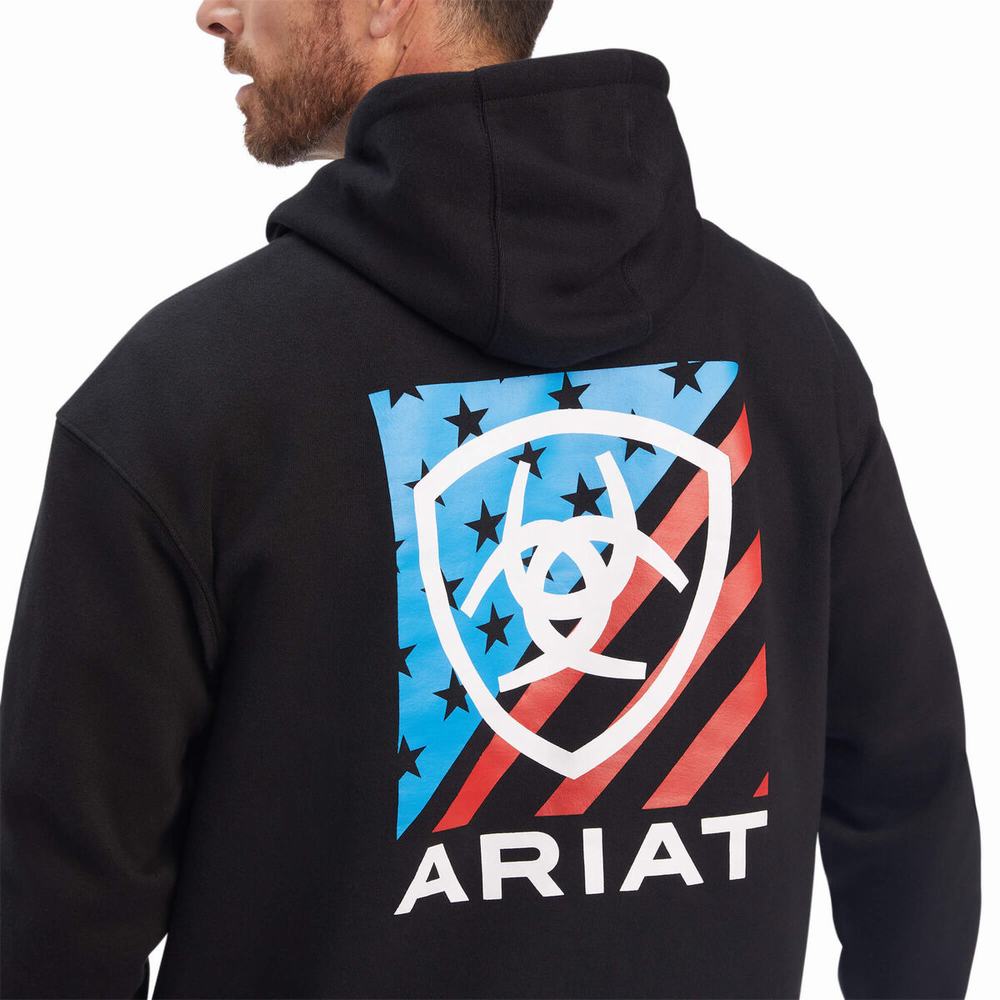 Ariat Americana Block Hoodie Herr Svarta | 685-GPFZIC