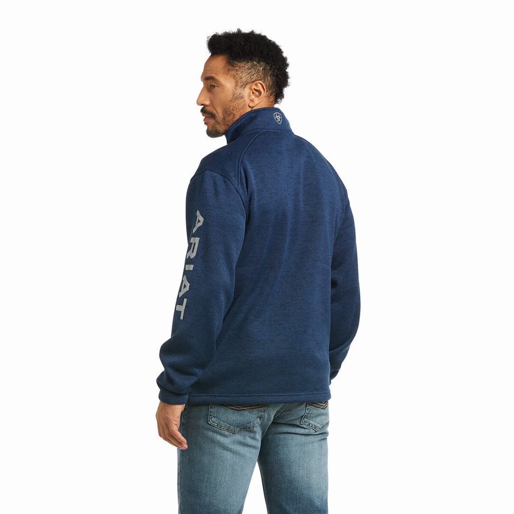 Ariat Caldwell Logo Full Zip Hoodie Herr Indigo | 724-OGHPFD