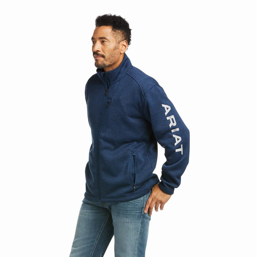 Ariat Caldwell Logo Full Zip Hoodie Herr Indigo | 724-OGHPFD