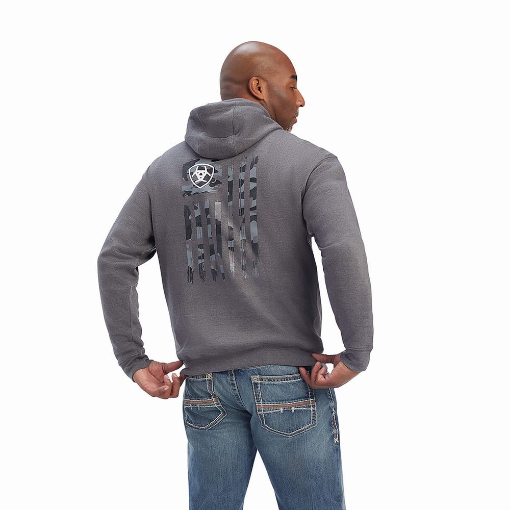 Ariat Camo Flag Hoodie Herr Grå | 725-XDAWEB