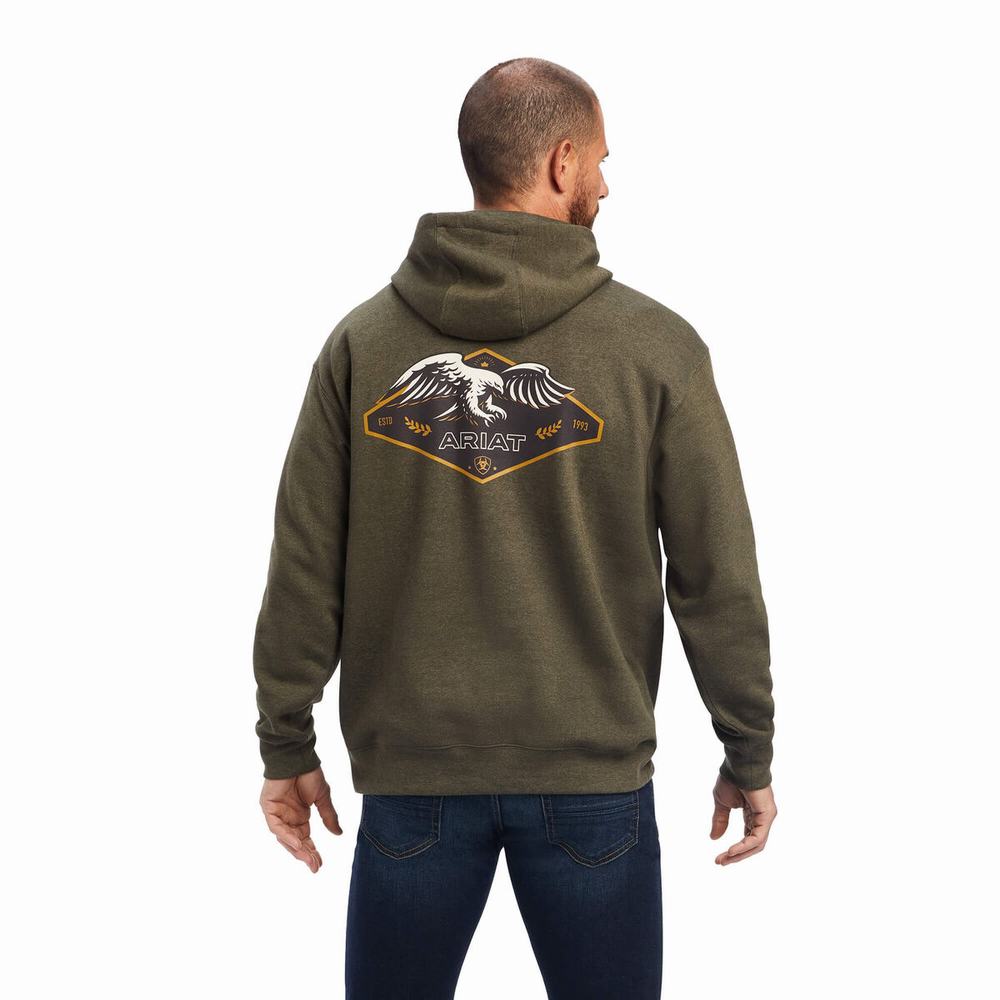 Ariat Devotion Eagle Hoodie Herr Olivgröna | 049-YXFAHV