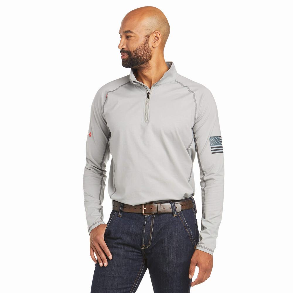 Ariat FR Combat Stretch Patriot 1/4 Zip Skjorta Herr Silver | 729-FKRTGS