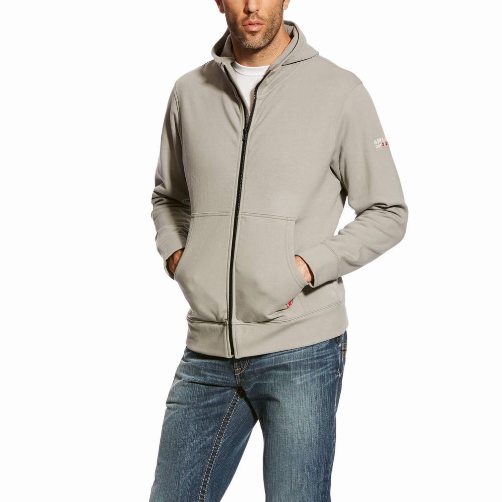 Ariat FR DuraStretch Full Zip Hoodie Herr Silver | 068-BDZCVQ