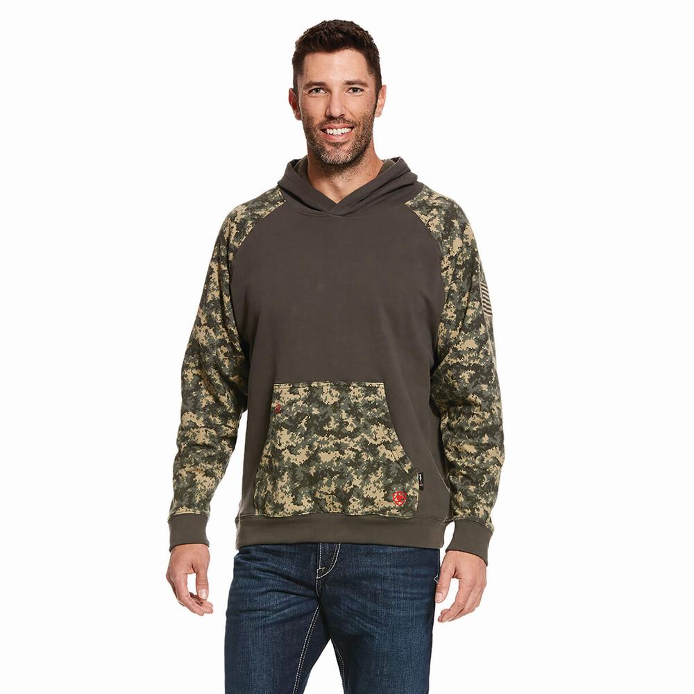 Ariat FR DuraStretch Patriot Hoodie Herr Olivgröna Camo | 201-UHMFPY