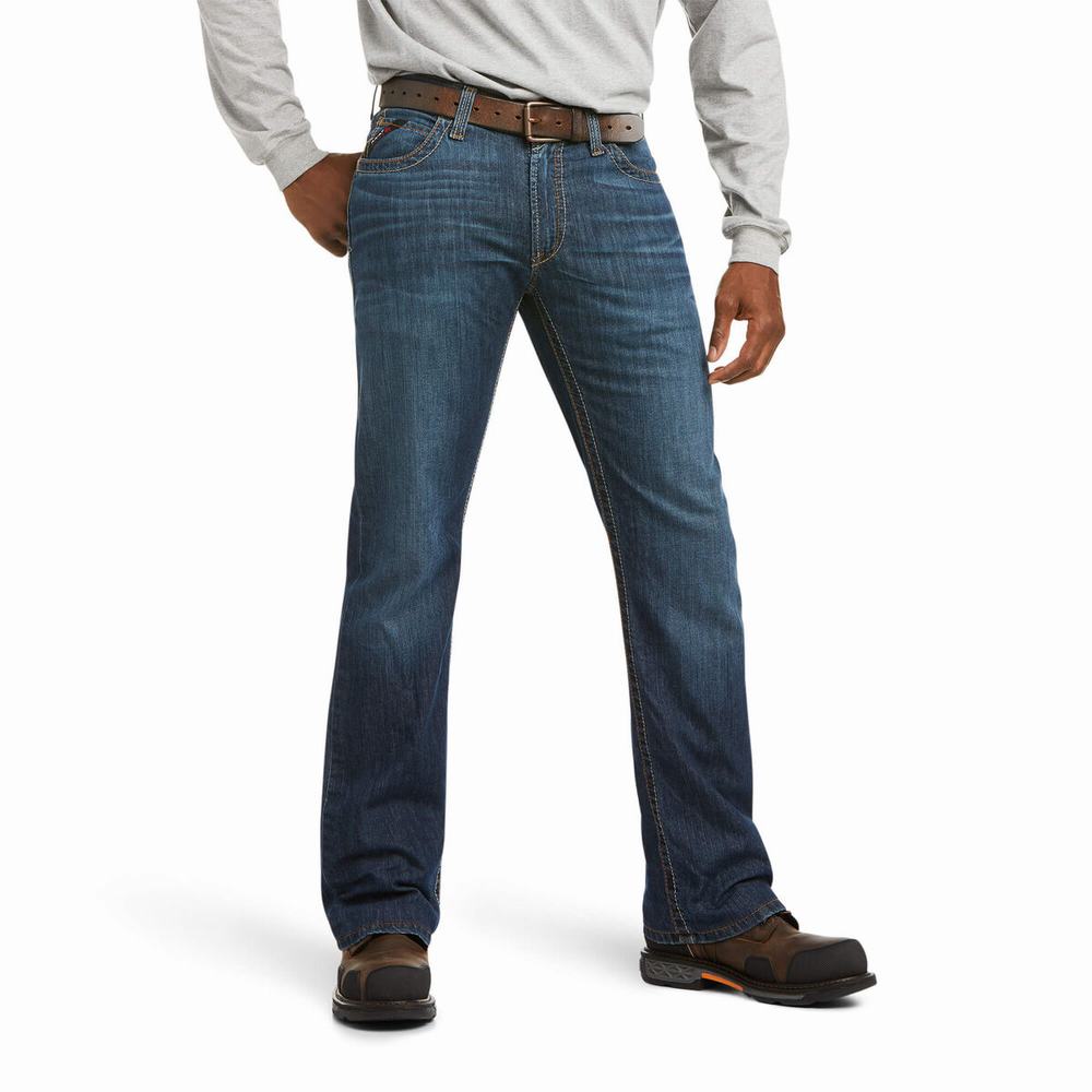 Ariat FR M4 Relaxed Stretch DuraLight Jett Cut Straight Jeans Herr Blå | 639-AXDERT