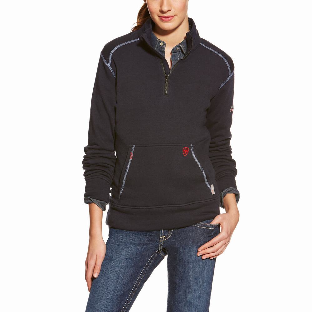 Ariat FR Polartec Fleece 1/4 Zip Skjorta Dam Marinblå | 498-VBHIKY