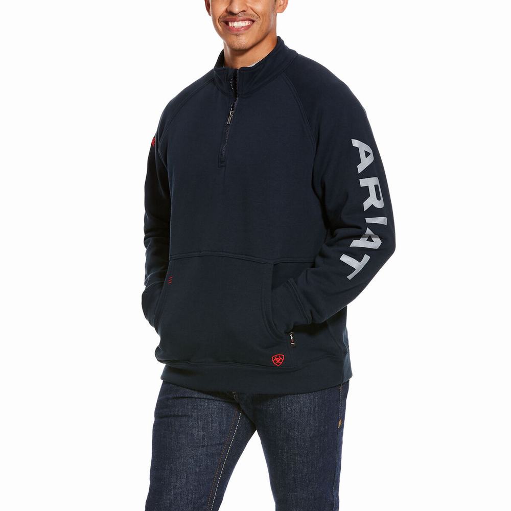 Ariat FR Primo Fleece Logo 1/4 Zip Hoodie Herr Marinblå | 180-KDTBVF