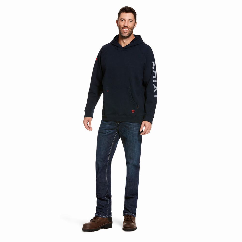 Ariat FR Primo Fleece Logo Hoodie Herr Marinblå | 978-NOCLTE