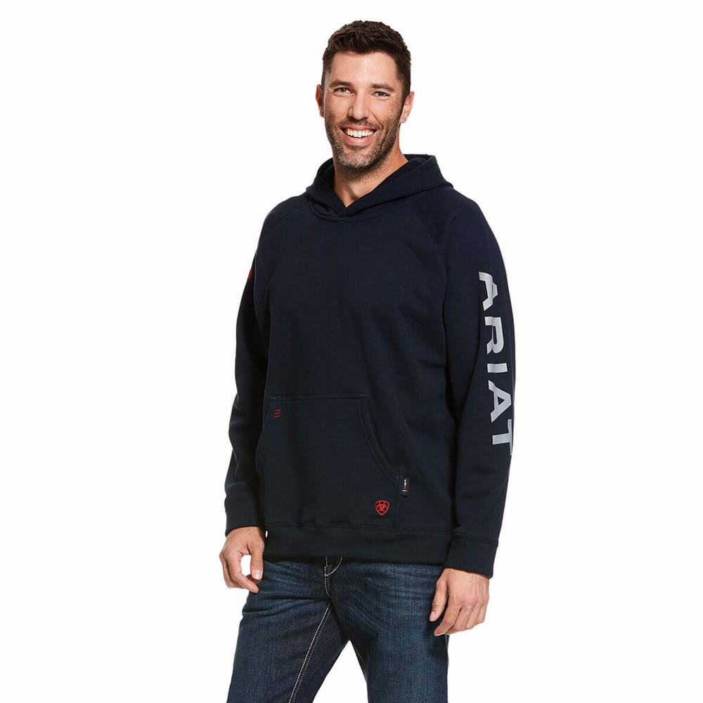 Ariat FR Primo Fleece Logo Hoodie Herr Marinblå | 978-NOCLTE