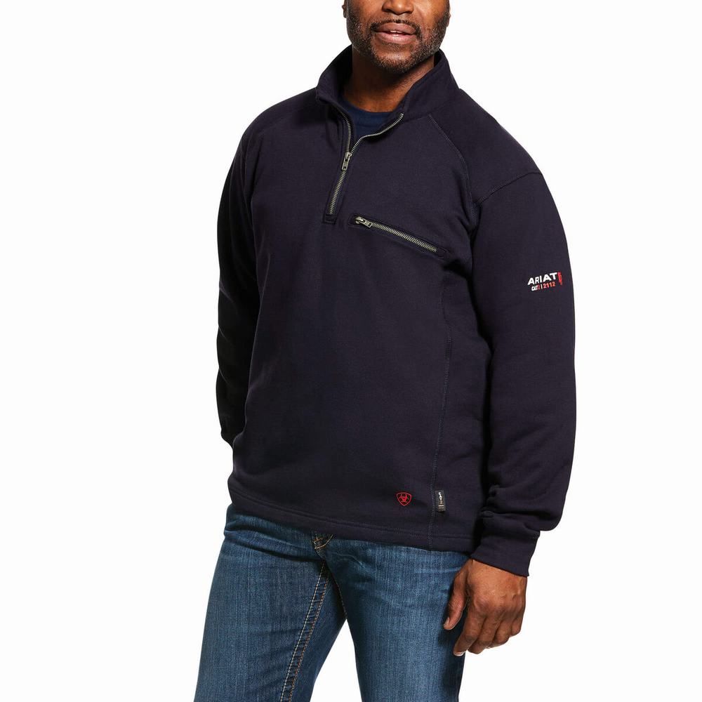 Ariat FR Rev 1/4 Zip Hoodie Herr Marinblå | 064-BOYHXJ