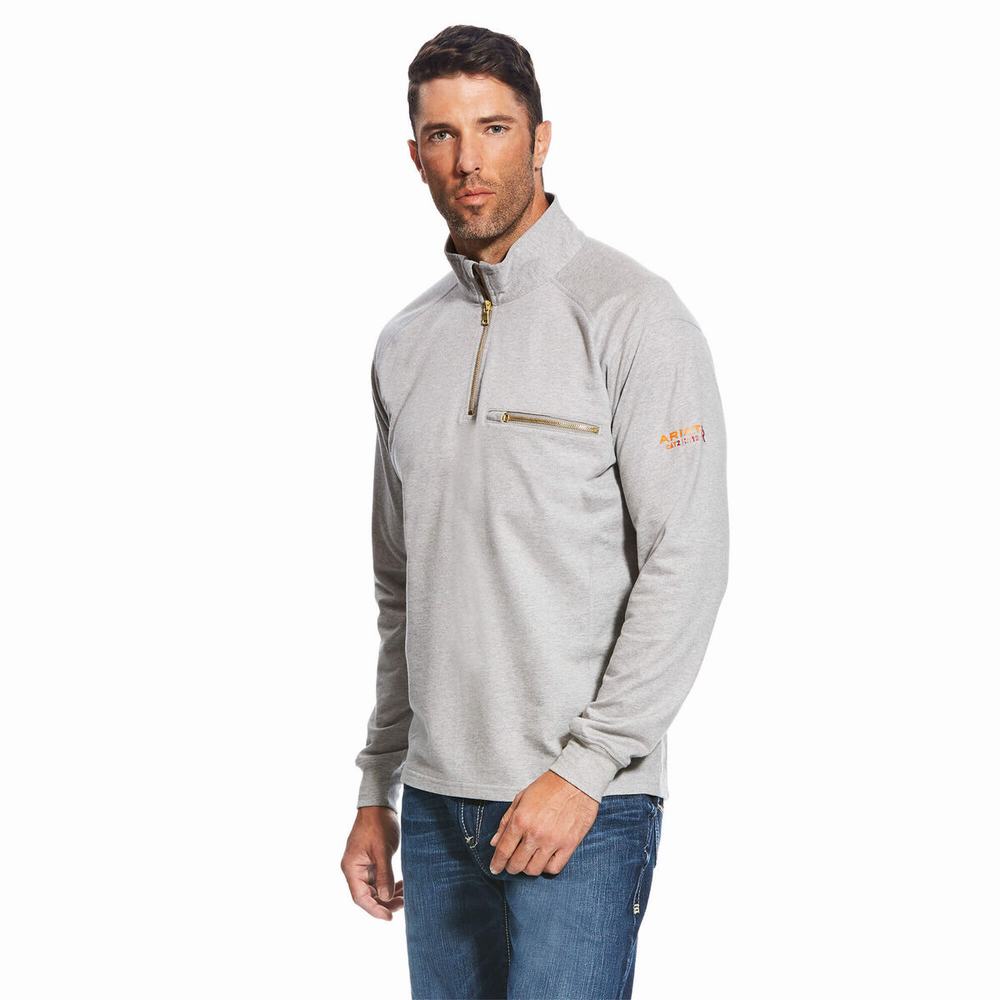 Ariat FR Rev 1/4 Zip Hoodie Herr Silver | 120-UIAOZN