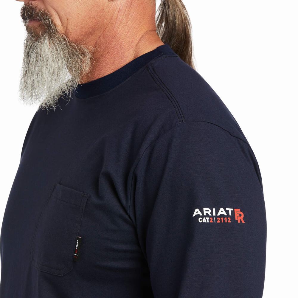 Ariat FR Stretch Logo Skjorta Herr Marinblå | 863-VZMCQH