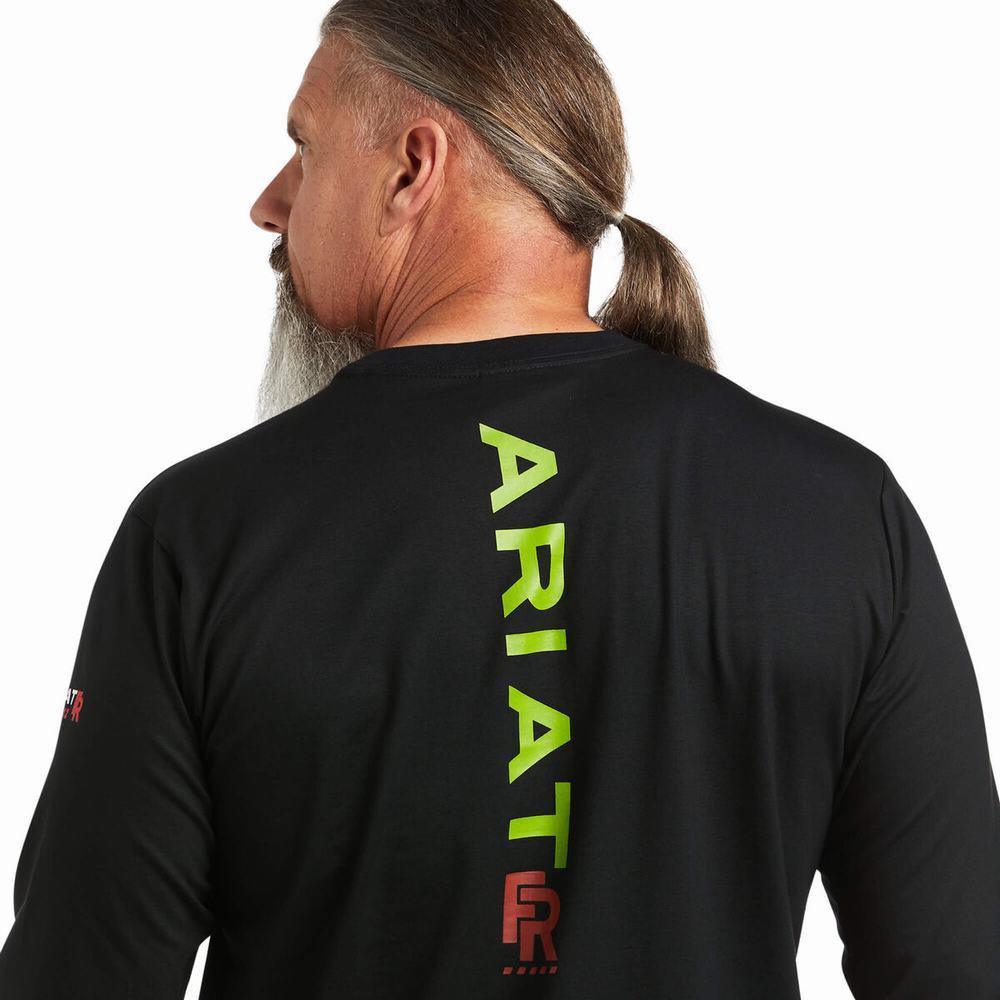 Ariat FR Stretch Logo Skjorta Herr Svarta Ljusgröna | 163-CPFTQW