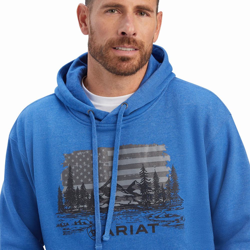 Ariat Land of the Free Hoodie Herr Blå | 465-NHWADQ