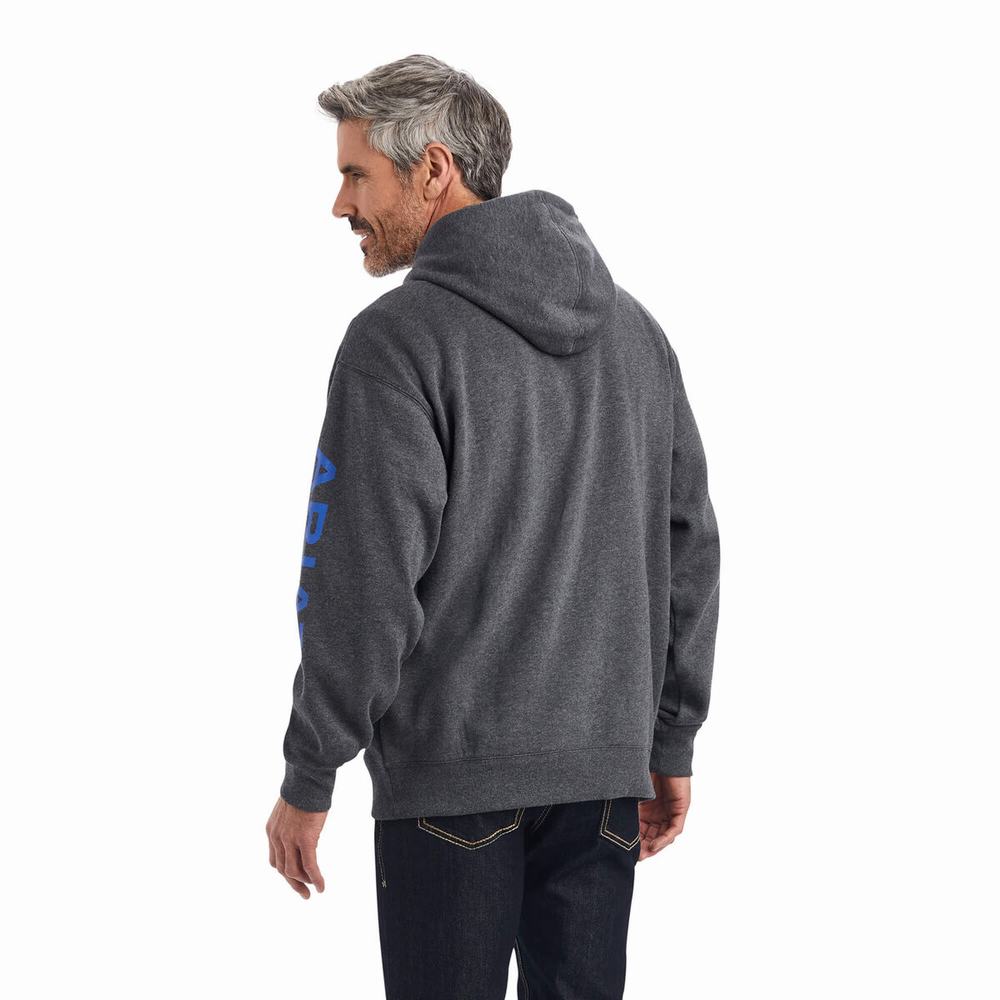 Ariat Logo Hoodie Herr Grå | 785-KAPUHJ