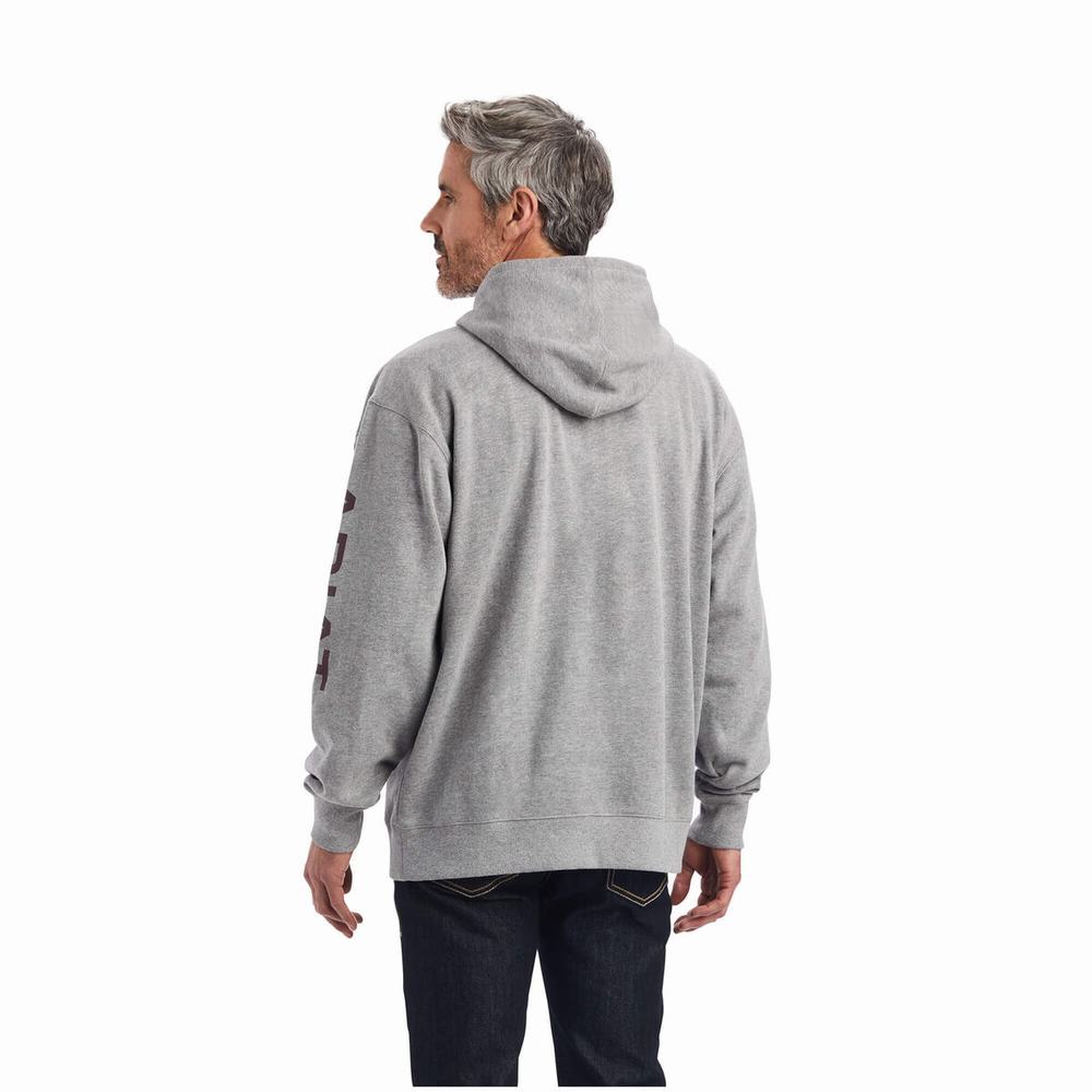 Ariat Logo Hoodie Herr Grå | 837-LXHNYJ