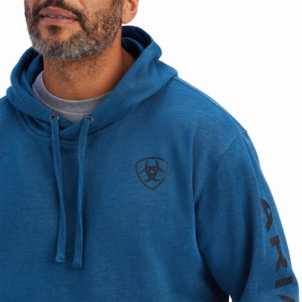 Ariat Logo Hoodie Herr Marinblå | 385-BPRDTG