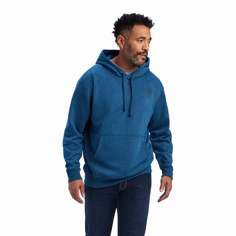 Ariat Logo Hoodie Herr Marinblå | 385-BPRDTG