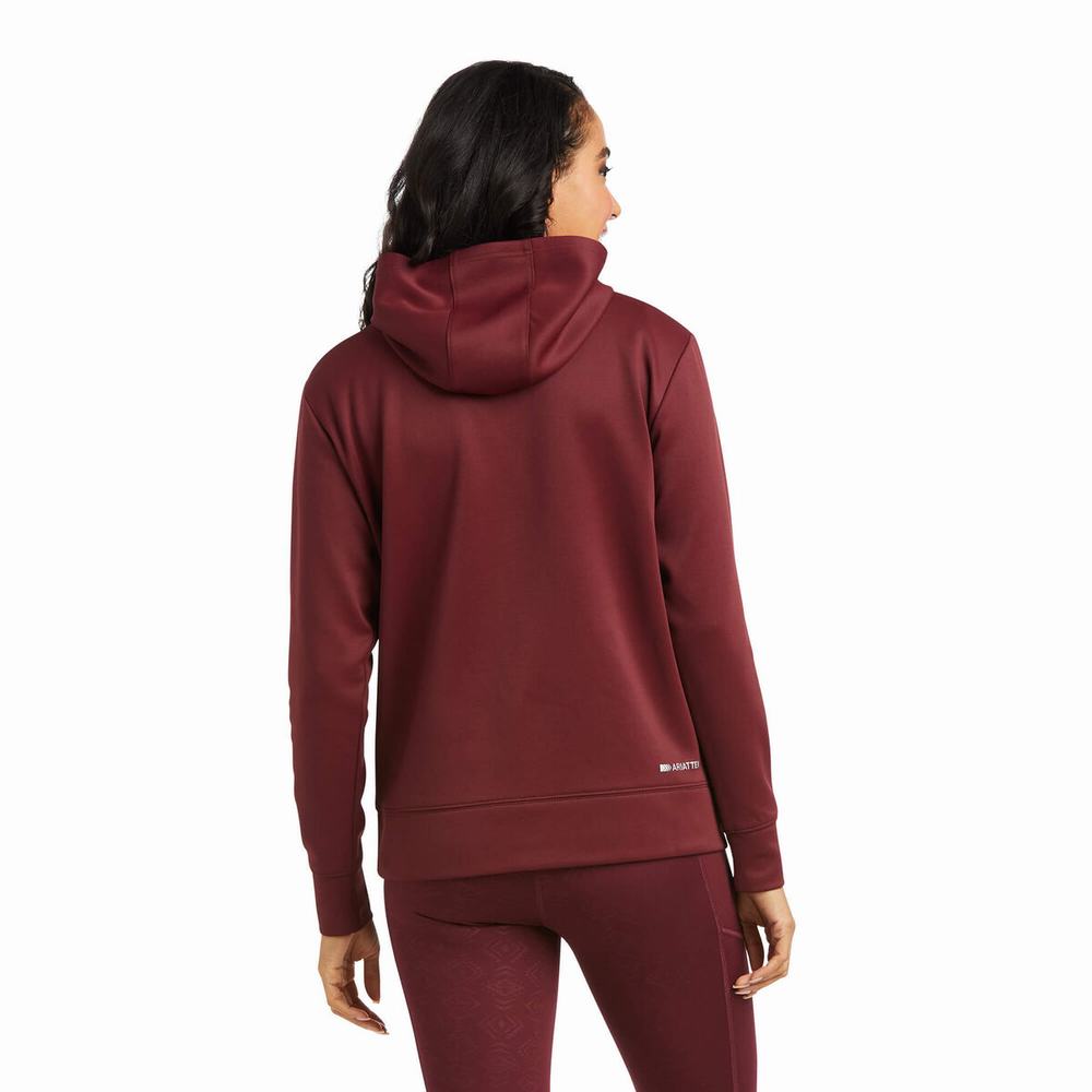 Ariat Logo Tek Hoodie Dam Vinröda | 643-HTWLOK