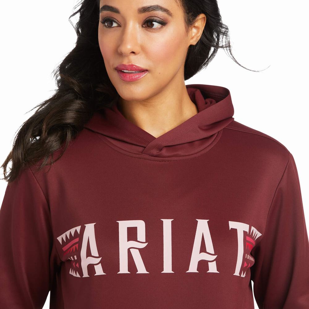 Ariat Logo Tek Hoodie Dam Vinröda | 643-HTWLOK