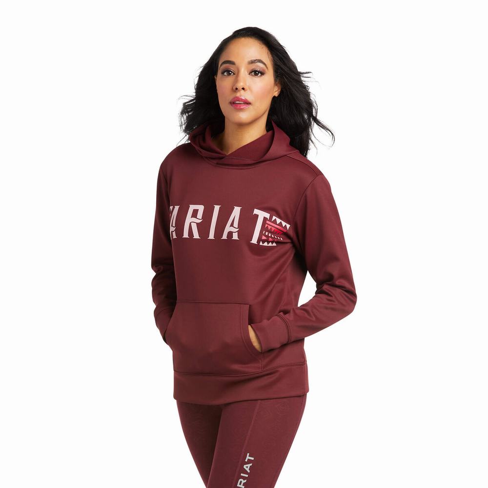 Ariat Logo Tek Hoodie Dam Vinröda | 643-HTWLOK