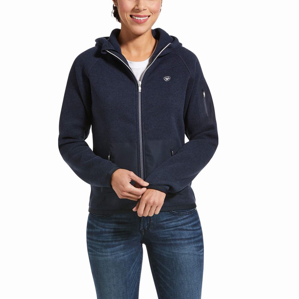 Ariat Polartec Flou Full Zip Hoodie Dam Marinblå | 975-PCZLHY