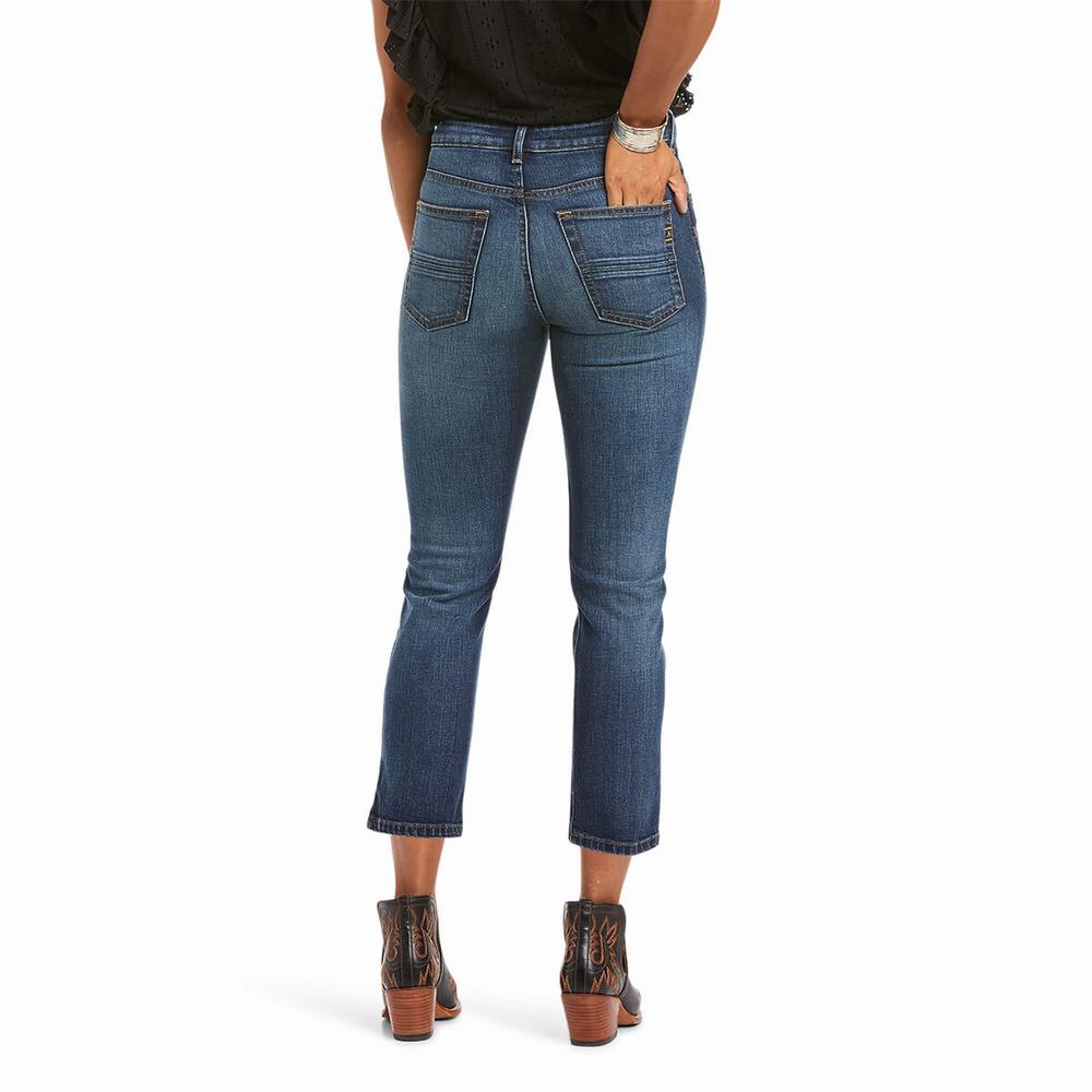 Ariat Premium High Rise Crop Straight Jeans Dam Blå Tvätt | 381-QFGZXJ