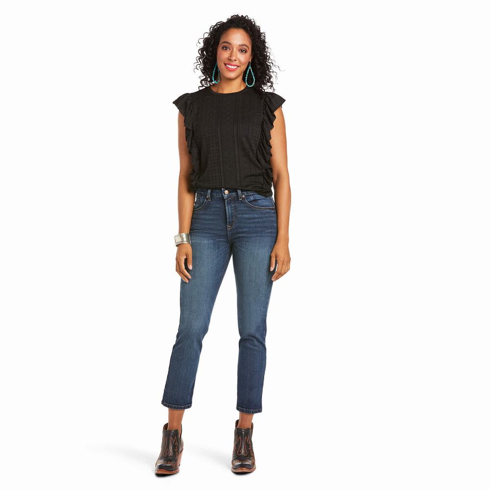 Ariat Premium High Rise Crop Straight Jeans Dam Blå Tvätt | 381-QFGZXJ