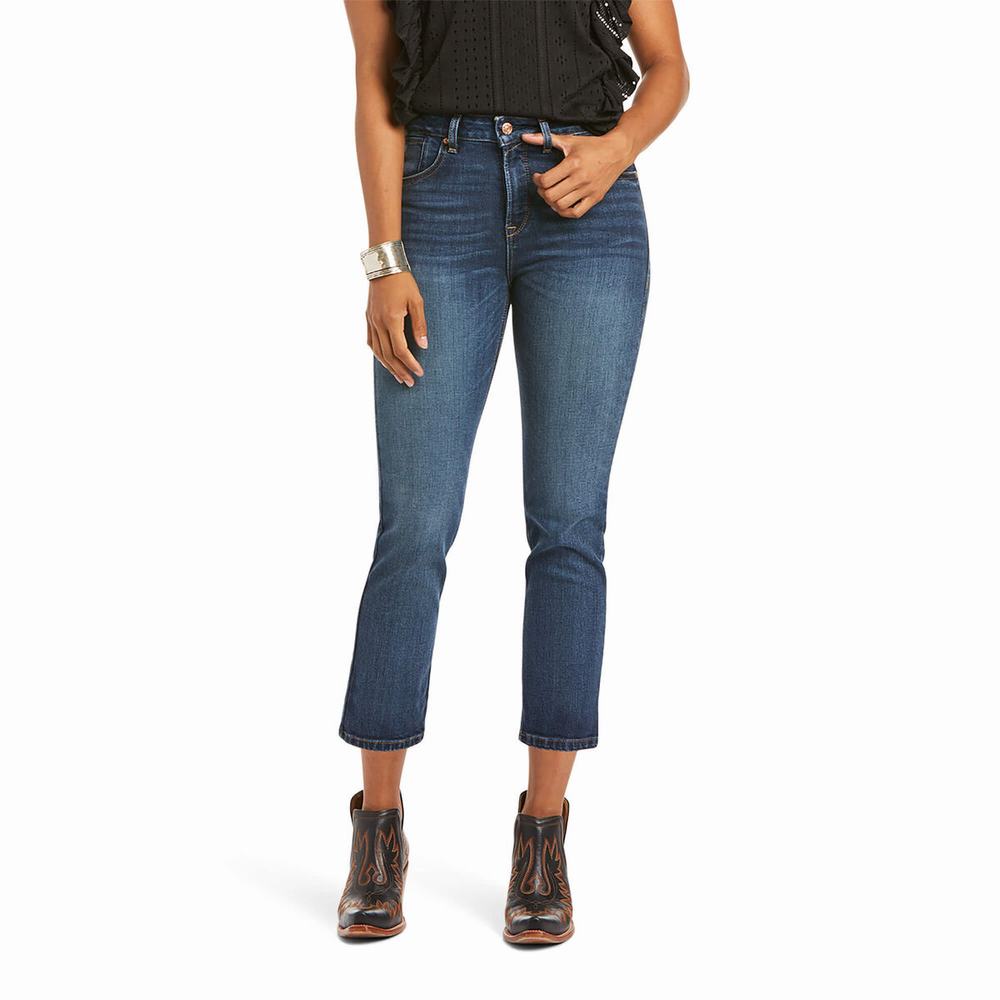 Ariat Premium High Rise Crop Straight Jeans Dam Blå Tvätt | 381-QFGZXJ