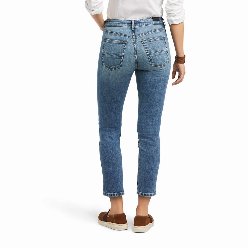 Ariat Premium High Rise Crop Straight Jeans Dam Blå | 907-GPJSFK