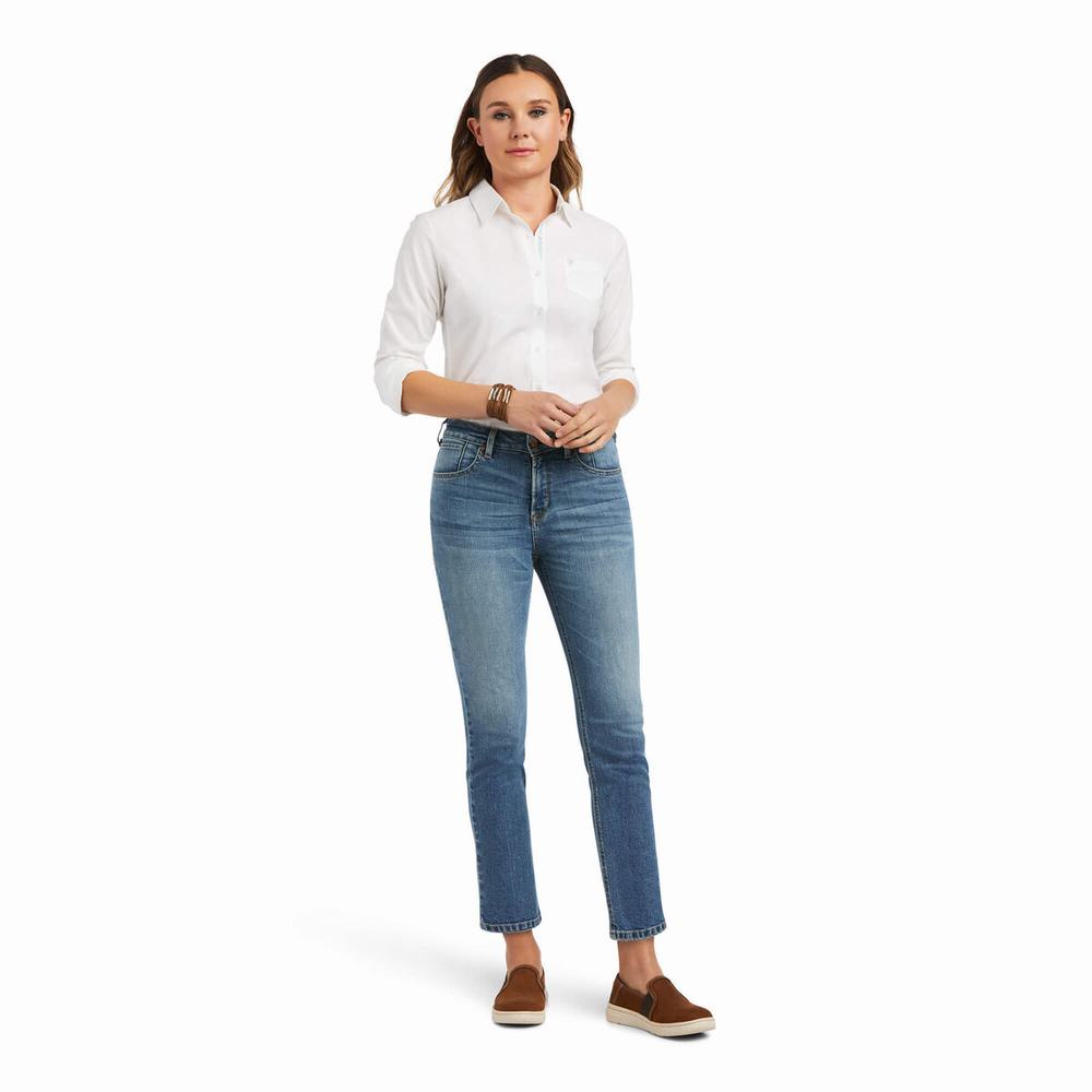 Ariat Premium High Rise Crop Straight Jeans Dam Blå | 907-GPJSFK