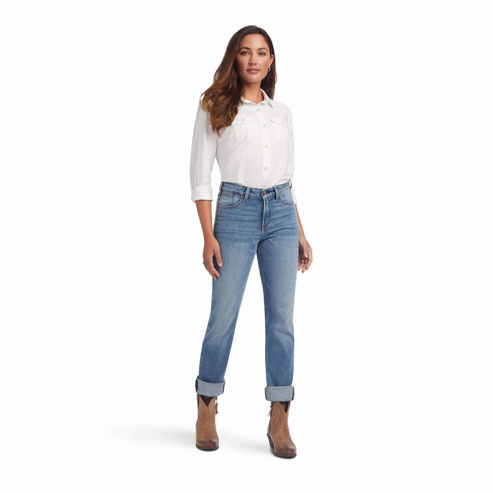 Ariat Premium High Rise Stretch Straight Jeans Dam Blå | 983-FQWRYH