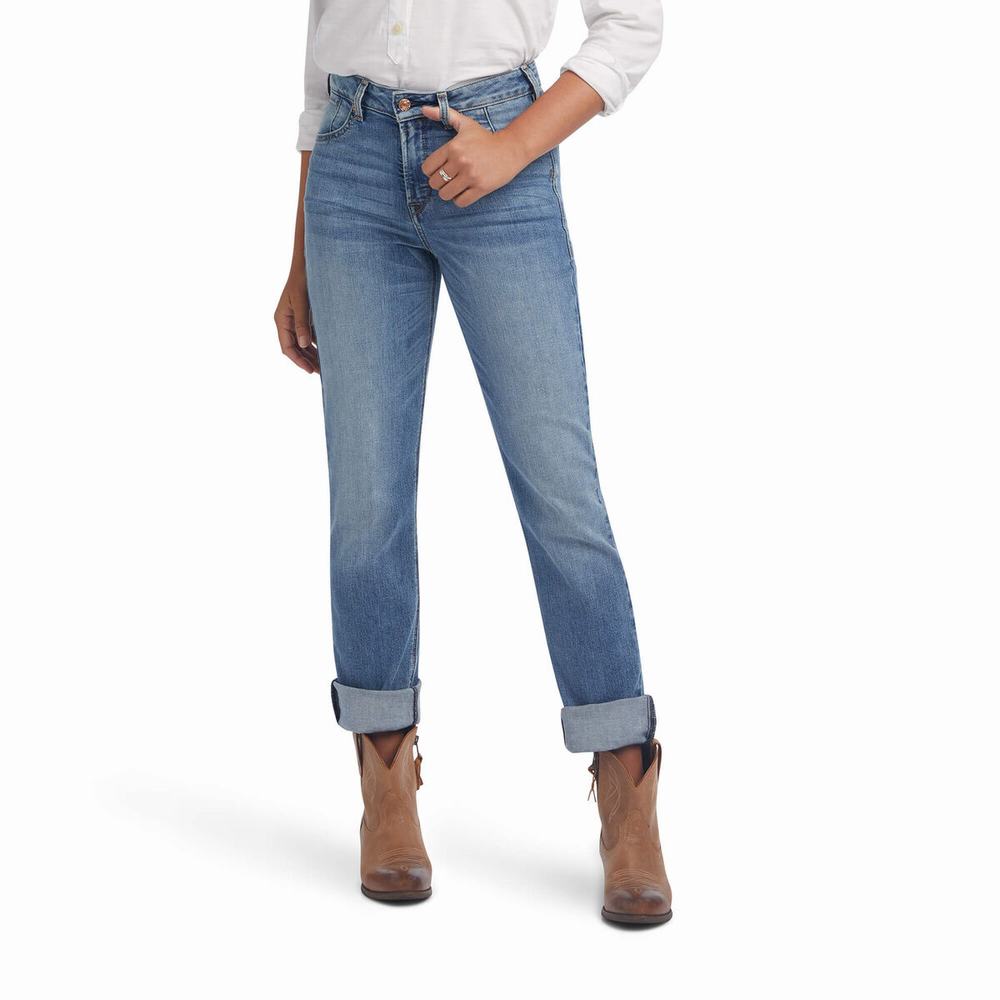 Ariat Premium High Rise Stretch Straight Jeans Dam Blå | 983-FQWRYH