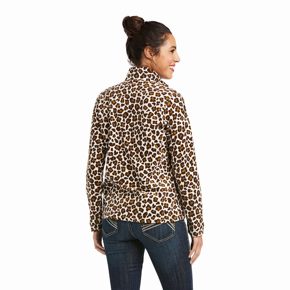 Ariat Printed Fleece 1/4 Zip Hoodie Dam Leopard | 802-MBWKLG